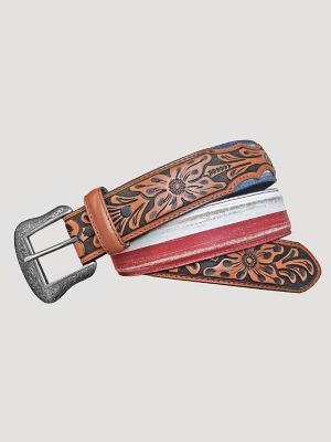 Wrangler Men's Star Embossed Leather Belt In Brown In Multi