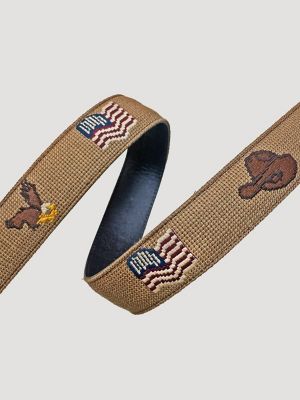 Men's Embroidered Basketweave Leather Belt
