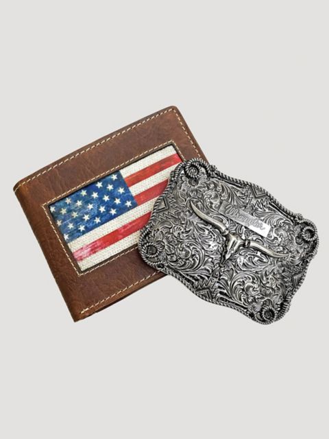 Мужские футболки Wrangler Americana Wallet & Steerhead Buckle Gift Set