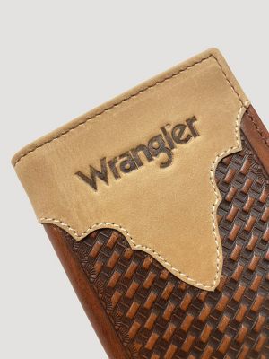 Basketweave Leather Tri Fold Wallet:Brown:One Size alternative view 2