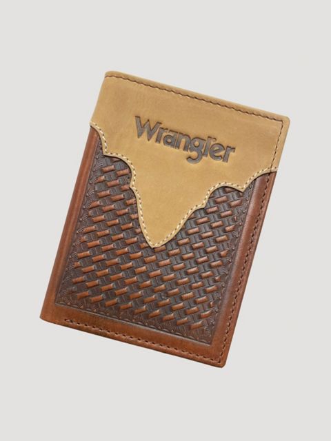 Мужские кошельки Wrangler Basketweave Leather Tri-Fold Wallet