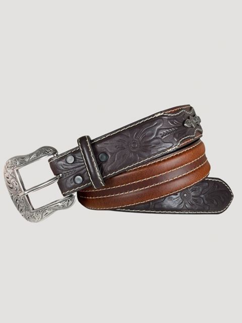 Мужские ремни Wrangler Men's Double Stitch Floral Leather Belt