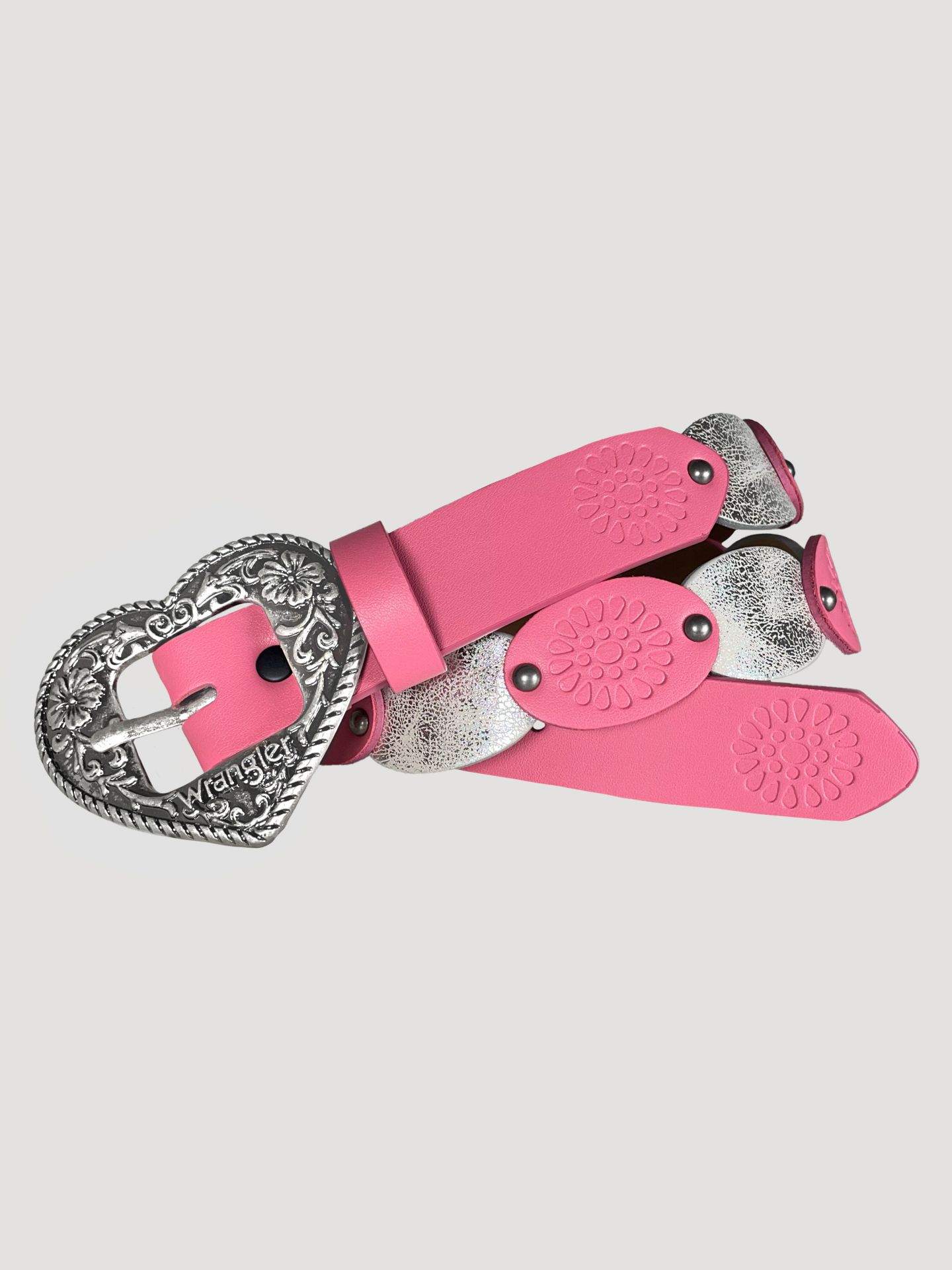 Ремень Wrangler Heart Buckle Leather Belt для девочек, цвет: Розовый / Белый — фото 1