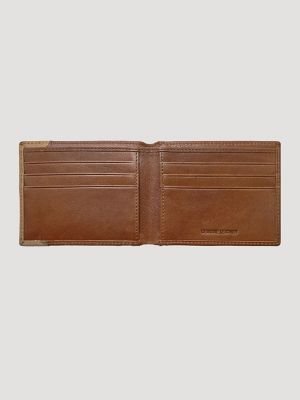 Basketweave Leather Bi-Fold Wallet in Brown