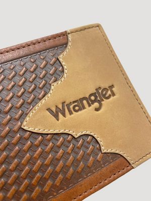 Basketweave Leather Bi-Fold Wallet in Brown
