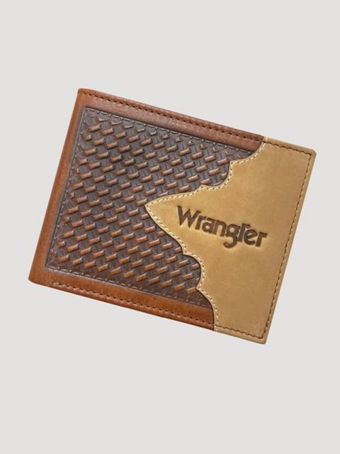 Мужские кошельки Wrangler Basketweave Leather Bi-Fold Wallet