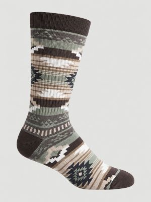 Men's Retro Patterned Crew Socks in Brown Southwest