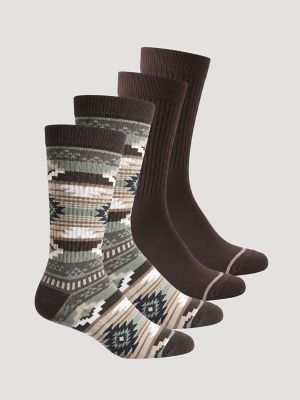 Men's Retro Patterned Crew Socks in Brown Southwest