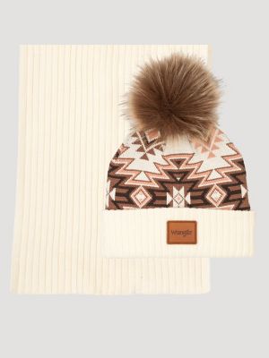 Women's Southwestern Beanie And Scarf Set in Beige