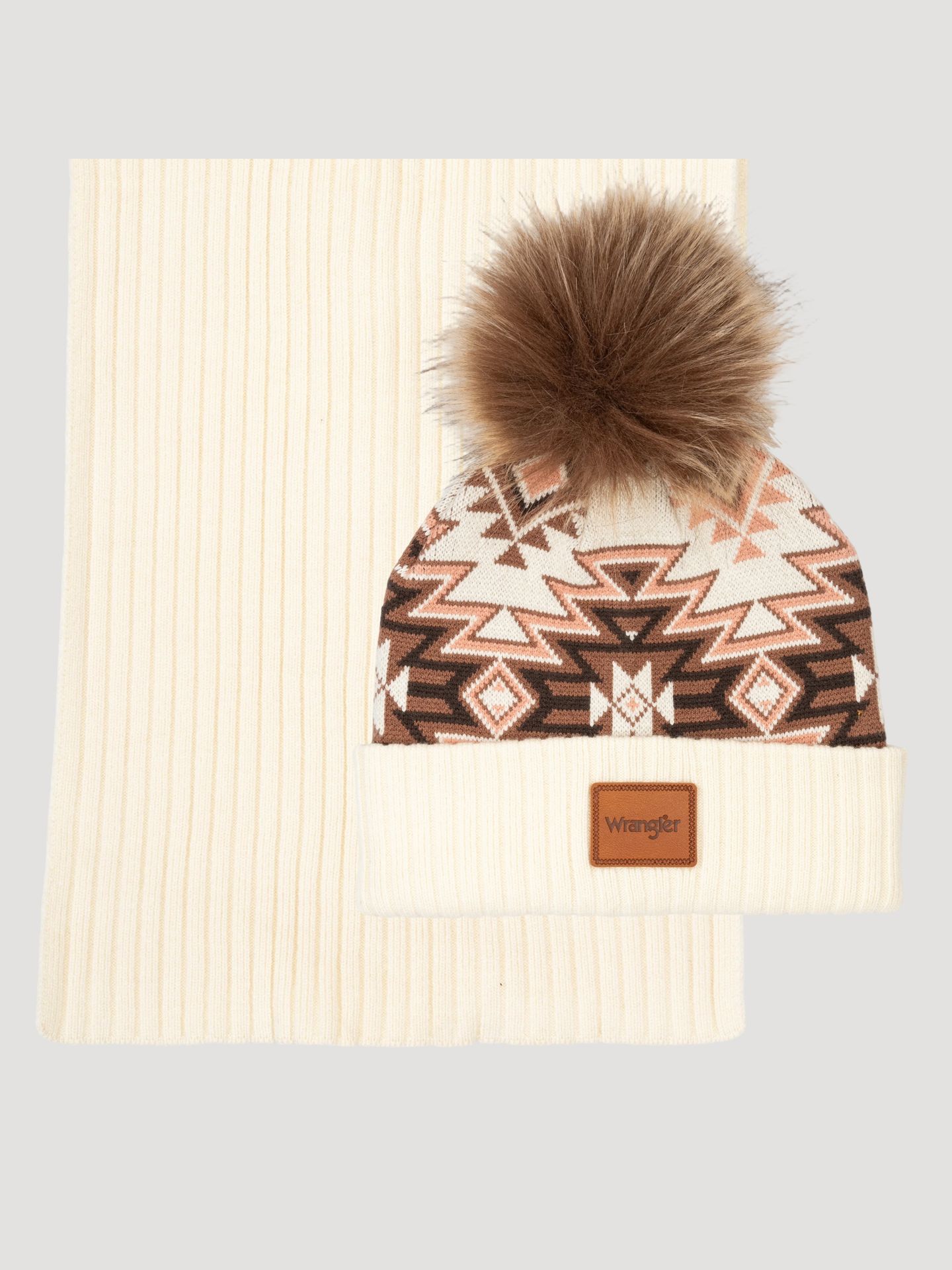 Женские комплекты Wrangler Southwestern Beanie And Scarf Set, цвет: Бежевый — фото 1
