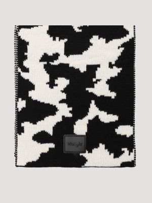 Women's Cow Print Beanie And Scarf Set in Black/White