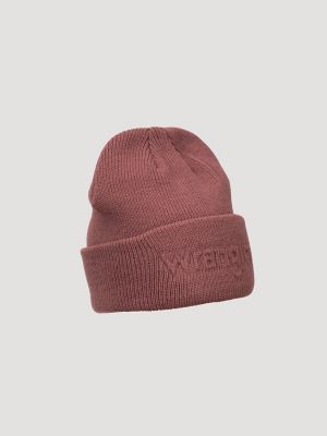Women's Wrangler Embossed Logo Cuffed Beanie in Berry