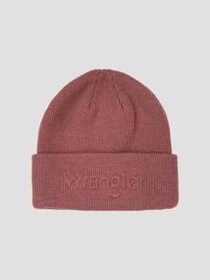Women's Wrangler Embossed Logo Cuffed Beanie in Berry