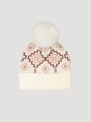 Women's Southwestern Pom Pom Beanie in Cream