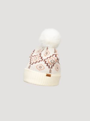 Women's Southwestern Pom Pom Beanie in Cream