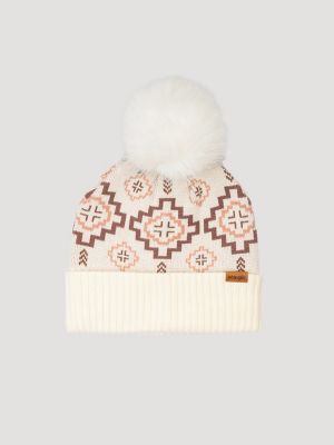 Women's Southwestern Pom Pom Beanie in Cream