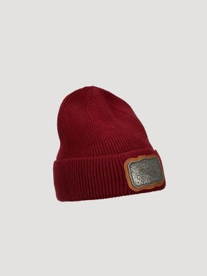 Women's Wrangler Buckle Beanie in Dark Red
