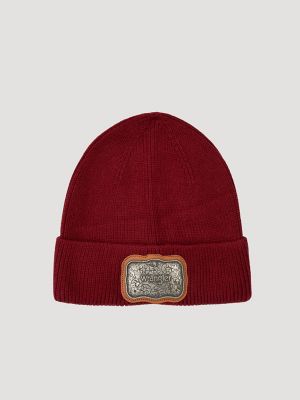 Women's Wrangler Buckle Beanie in Dark Red