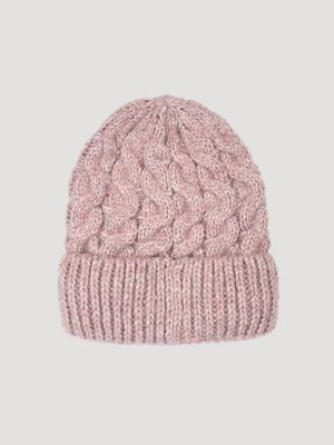 Women's Marled Cable Satin Lined Beanie in Rose
