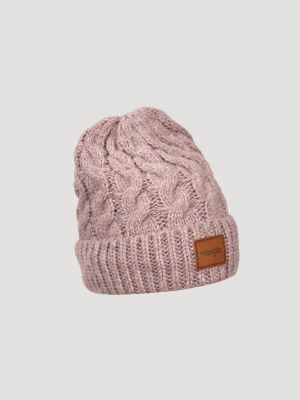 Women's Marled Cable Satin Lined Beanie in Rose