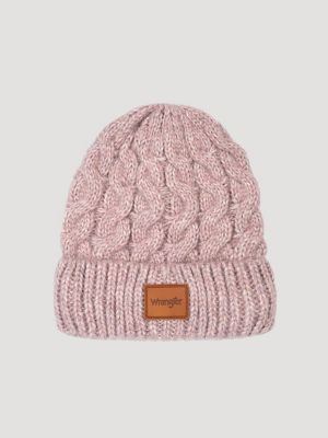 Women's Marled Cable Satin Lined Beanie in Rose