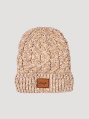 Womens Marled Cable Satin Lined Beanie:Brown:One Size main view