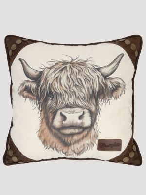 Wrangler Highland Cow Throw Pillow in Brown