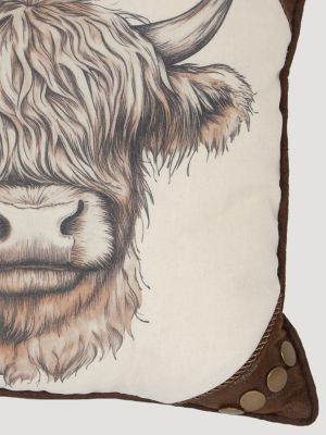 Wrangler Highland Cow Throw Pillow in Brown