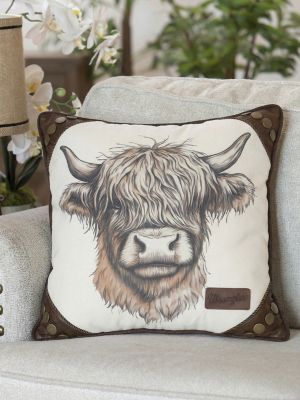 Wrangler Highland Cow Throw Pillow in Brown