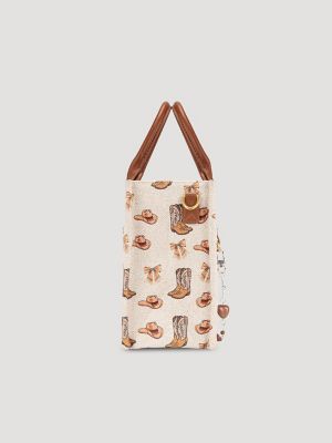 Boots and Hats Charm Mini Tote in Tan
