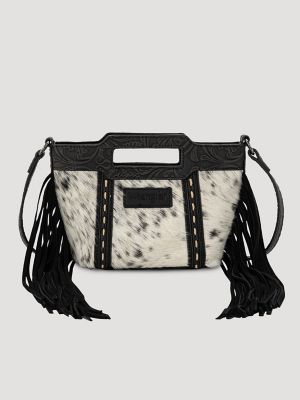 Cowhide Fringe Satchel Handbag in Black