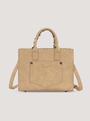 Bandana Embroidered Satchel Handbag in Tan