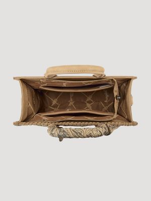 Bandana Embroidered Satchel Handbag in Tan