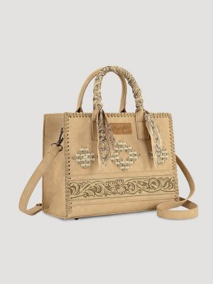 Bandana Embroidered Satchel Handbag in Tan