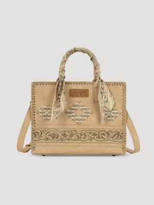 Bandana Embroidered Satchel Handbag in Tan