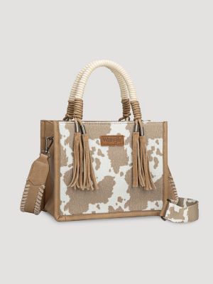 Cow Print Fringe Mini Tote in Khaki