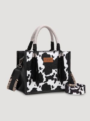 Cow Print Fringe Mini Tote:Black:One Size: alternative view 2