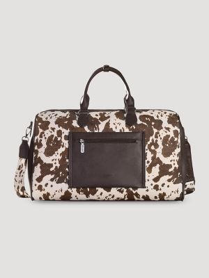 Cow Print Fringe Duffle Bag in Coffee