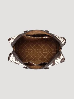 Cow Print Fringe Duffle Bag in Coffee