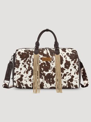 Cow Print Fringe Duffle Bag from Wrangler - $89.99