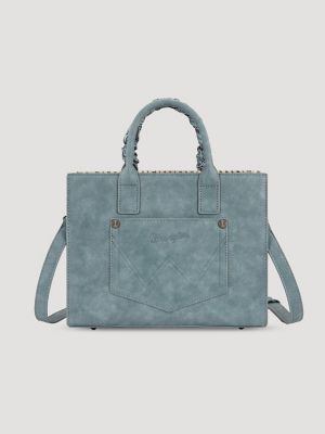 Bandana Embroidered Satchel Handbag in Jean