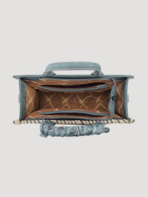 Bandana Embroidered Satchel Handbag in Jean