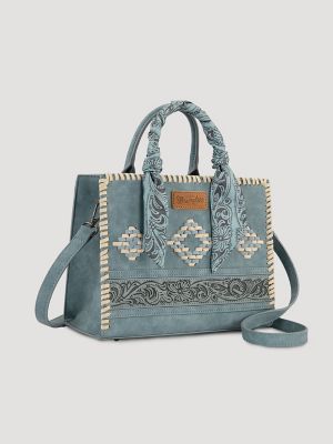 Bandana Embroidered Satchel Handbag in Jean