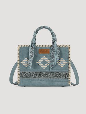 Bandana Embroidered Satchel Handbag in Jean