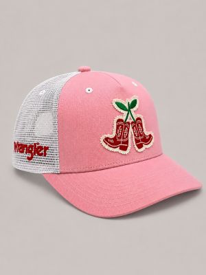 Women's Cherry Boots Mesh Trucker Hat in Pink