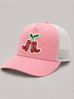 Women's Cherry Boots Mesh Trucker Hat in Pink