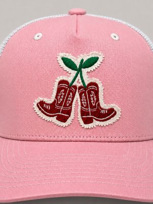 Women's Cherry Boots Mesh Trucker Hat in Pink