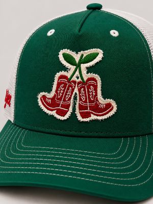 Women's Cherry Boots Mesh Trucker Hat