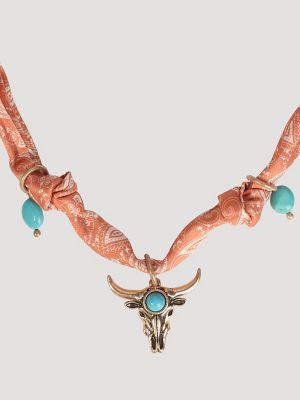 Steerhead Satin Charm Necklace in Gold Brown