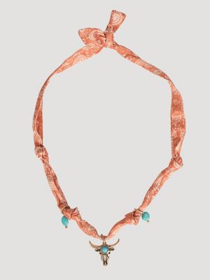 Steerhead Satin Charm Necklace in Gold Brown